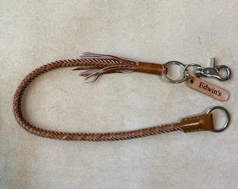 Personalize Biker Wallet Chain, Personalize Lanyard, 8 Strings Braided Leather Lanyard in Tan color with Siver Tone Metal Hook and Key Ring