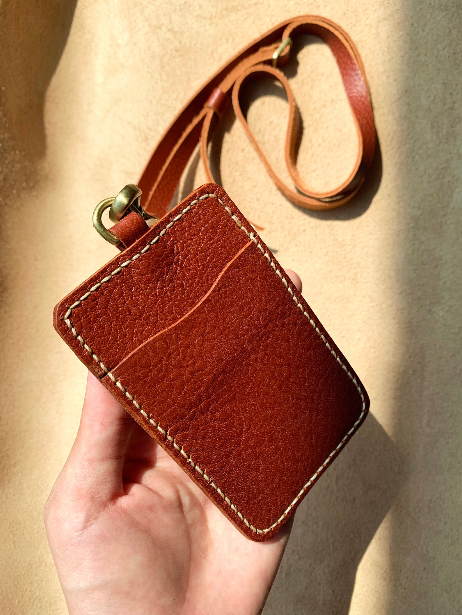 Leather Lanyard Badge Holder Personalised Leather Badge Etsy