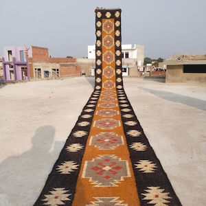 Handwoven Wool Jute Runner Rug, Boho Hallway & Stair Runner, Natural Kilim Carpet for Living Room, Rustic Home Decor, Handmade Jute Wool Rug