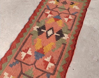 Kilim Runner Rug - Vintage Stair Runner Rug Handmade Jute Runner Wool Stair Runner Hallway Entryway Runner Handwoven Outdoor Runner