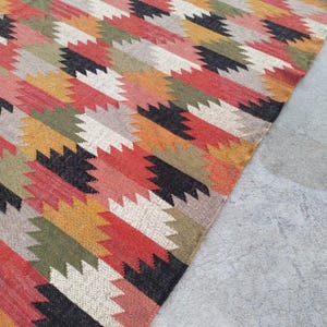 Handwoven Wool Jute Runner Rug, Boho Hallway & Stair Runner, Natural Kilim Carpet for Living Room, Rustic Home Decor, Handmade Jute Wool Rug