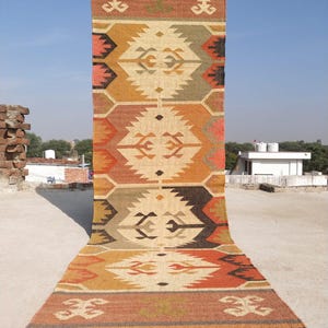 Handwoven Wool Jute Runner Rug, Boho Hallway & Stair Runner, Natural Kilim Carpet for Living Room, Rustic Home Decor, Handmade Jute Wool Rug