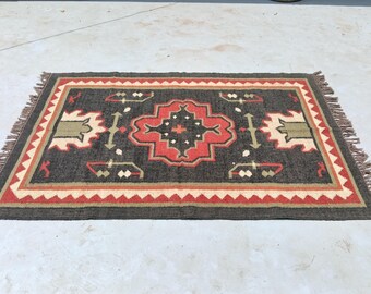 Vintage stair rugs, Handwoven, Wool and Jute Rug Handmade, Kilim Dhurrie Rug, Traditional Indian jute Area rug, Custom Size Rugs