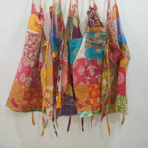 Vintage Kantha Quilted Patchwork Apron Set – 5 Piece Handmade Cotton Kitchen Apron – Boho Cooking Aprons – Multicolor