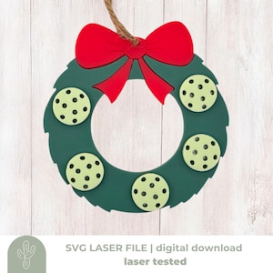 Pickleball ornament SVG, Christmas wreath laser cut digital download file, gift for pickleball lover player
