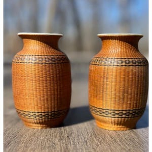 Woven Bamboo Porcelain Vase: Bohemian Home Decor, Republic of China