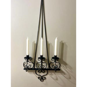Vintage Black Iron Triple Candle Holder Wall Sconce: Mid-Century Modern Decor