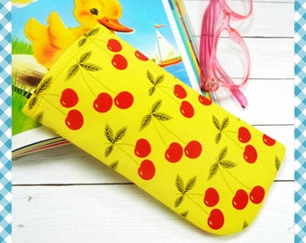 Retro Fabric Case for Eyeglasses, Sunglasses Case, Fruit Cherry Fabric
