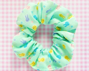 Kawaii Hair Scrunchies, Bunnies, Pastel Hair Accessories, Hair Ties for Girls, Teens, Women, Fairy Kei, Mint, Japanese Fabric