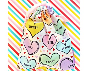 Kawaii Pastel Hearts Pouch Candy Hearts Drawstring Bags Gift Bag Fairy Kei Pastel Goth Kawaii Small Bags