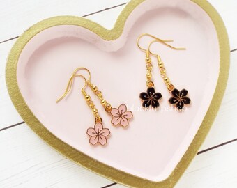 Cream Jewelry Sakura Earrings Cherry Blossom Necklace Custom Set Choose Your Color Faux Leather Necklace Faux Leather Earring Junk Jewelry
