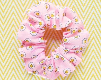 Pink Hair Scrunchie Fried Eggs Accessories Bun Ponytails Holder Kawaii Egg Kitsch Hair Tie Retro 80s 90s Handmade Hair Scrunchies