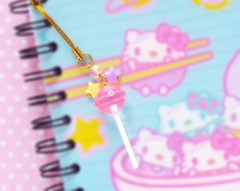 Second Sale Kawaii Star Lollipop Charm, Cell Phone Charm, Pastel Charms, Pastel Star Charms, Pastel Pink, Fairy Kei, Planner Charms