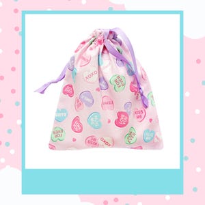 Pastel Pink Drawstring Bag: Kawaii Candy Hearts