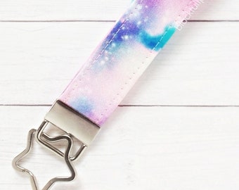 Kawaii Keychains Cute  Cotton Candy Colored Galaxy Space Galaxy Stars Fabric Ring Cute Keyrings Key Fob Wristlet