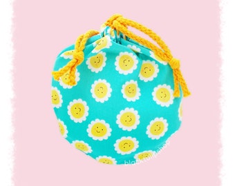 Kawaii Fabric Small Pouch For Purse, Makeup Bag, Hippie Daisy Happy Face