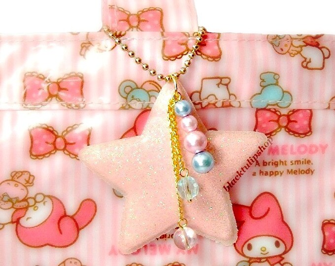 Kawaii Bag Charm Zipper Pull Puffy Pink Glitter Star Light Etsy