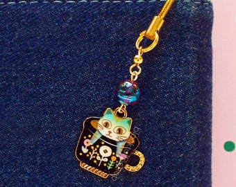 Tea Kitty Cat Charm, Retro Charm, Tea Cup, Kitten Charm