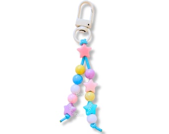 Cute Bag Charm: Pastel Star Round Beads