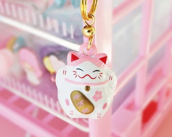 Cat Charm. Pink Kawaii Sakura Charm, Bag Charm, Phone Charms, Planner Charm, Lucky Cat Charm