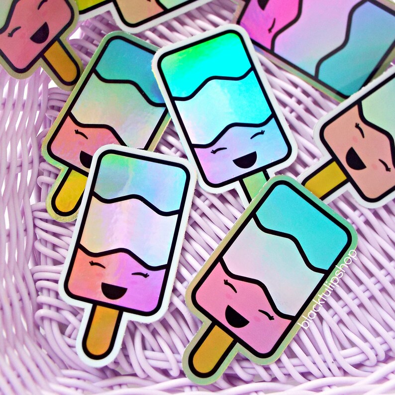 Kawaii Planner Food Sticker Holographic Popsicle Smiley Face Ice Pop Vinyl Stickers for Laptops Planners Notebooks Journals Fairy Kei Kawaii