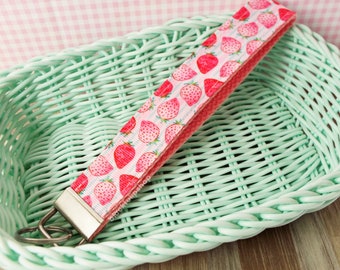 Cute Keychain Kawaii Pink Red Strawberry Key Ring Key Fob Wristlet