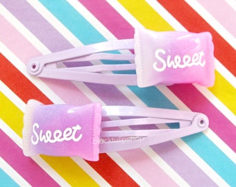 2pc Kawaii Hair Clips, Pastel Hair Barrettes, Candy Cabochons, Pastel Hair Clips