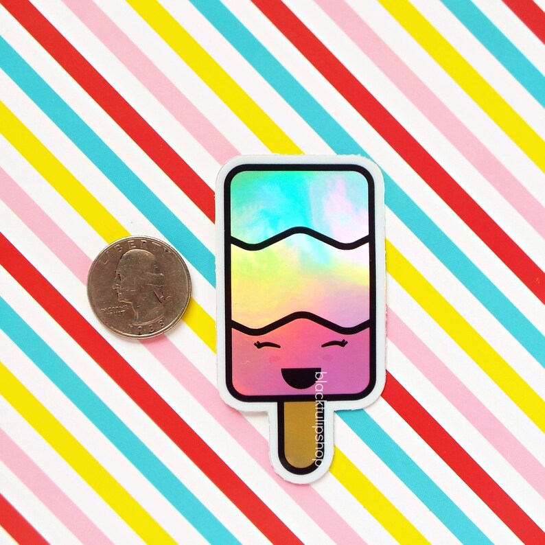 Kawaii Planner Food Sticker Holographic Popsicle Smiley Face Ice Pop Vinyl Stickers for Laptops Planners Notebooks Journals Fairy Kei Kawaii