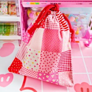 Kawaii Drawstring Pouch: Pastel Pink Japanese Fabric Dice Bag