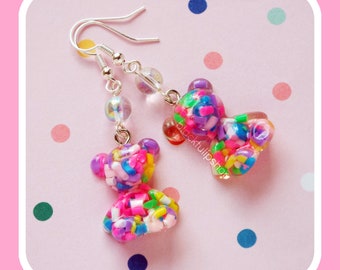 Second Sale Kawaii Earrings, Sprinkles Teddy Bear Earrings, Resin Jewelry, Kawaii Jewelry, Sweet Lolita, Fairy Kei, Cute Earrings