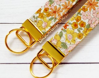1pc Kawaii Keychains Cute Floral Flower Japanese Fabric Ring Cute Keyrings Key Fob Wristlet - Choose Your Size