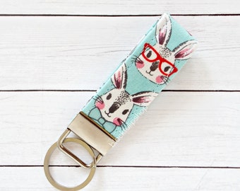 Cute Keyrings, Pastel Bunnies Fabric Key Fob, Kawaii Key Ring, Pastel Fabric, Cute Keychain