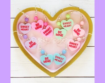 1 Pair - Valentine Earrings, Pastel Hearts, Kawaii Jewelry, Candy Hearts, Sweet Lolita, Fairy Kei, Cute Earrings