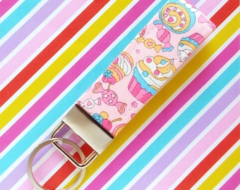 Cute Pink Keychain, Kawaii Fabric Key Fob, Small Keychain, Japanese Fabric
