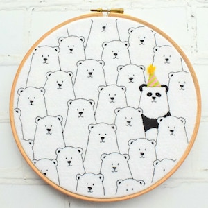 Party Panda Hoop Hand Embroidery Pattern pdf instant download