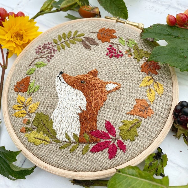 Woodland Fox Hand Embroidery Hoop Pattern pdf instant download