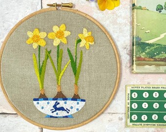 Bowl of Daffodils Spring Flowers Hand Embroidery Hoop pattern pdf file instant download