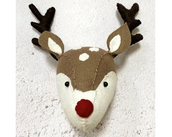 Felt Baby Rudolph Christmas Reindeer animal head ornament sewing pattern pdf instant download