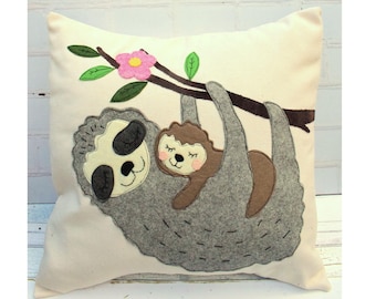 Sleepy Sloth Cushion Pillow Applique pattern pdf instant download