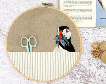 Puffin Storage Hoop hand embroidery and sewing pattern digital pdf file instant download