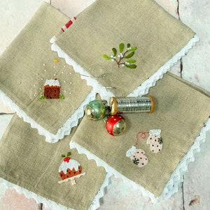 Pretty Hand Embroidered Christmas Napkins pdf pattern instant download hand embroidery seasonal project