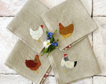 Feathered Hen Napkins Hand Embroidery Pattern pdf instant download