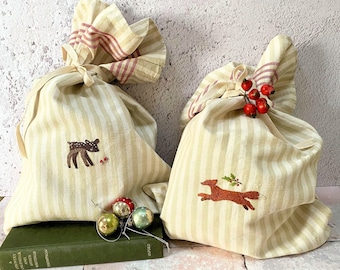 Easy Fabric Gift Bags Pattern Christmas Woodland Hand Embroidery Fox Baby Deer pdf sewing hand stitching instant download