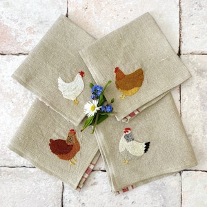 Feathered Hen Napkins Hand Embroidery Pattern pdf instant download