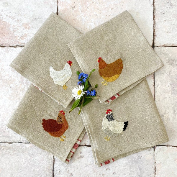 Feathered Hen Napkins Hand Embroidery Pattern pdf instant download