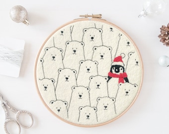 Party Penguin Hoop Easy Christmas Hand Embroidery Pattern pdf instant download