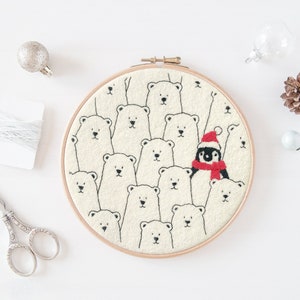 Party Penguin Hoop Easy Christmas Hand Embroidery Pattern pdf instant download