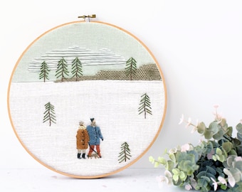 A Winter Walk Hand Embroidery Hoop Art Pattern pdf instant download