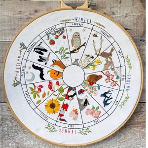 Wheel of the Year phenology wheel hand embroidery mini kit calendar pattern to embroider the months and seasons as hoop art image 2
