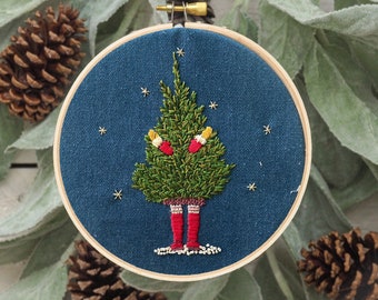 Bringing Home the Tree Hand Embroidery pdf pattern instant download